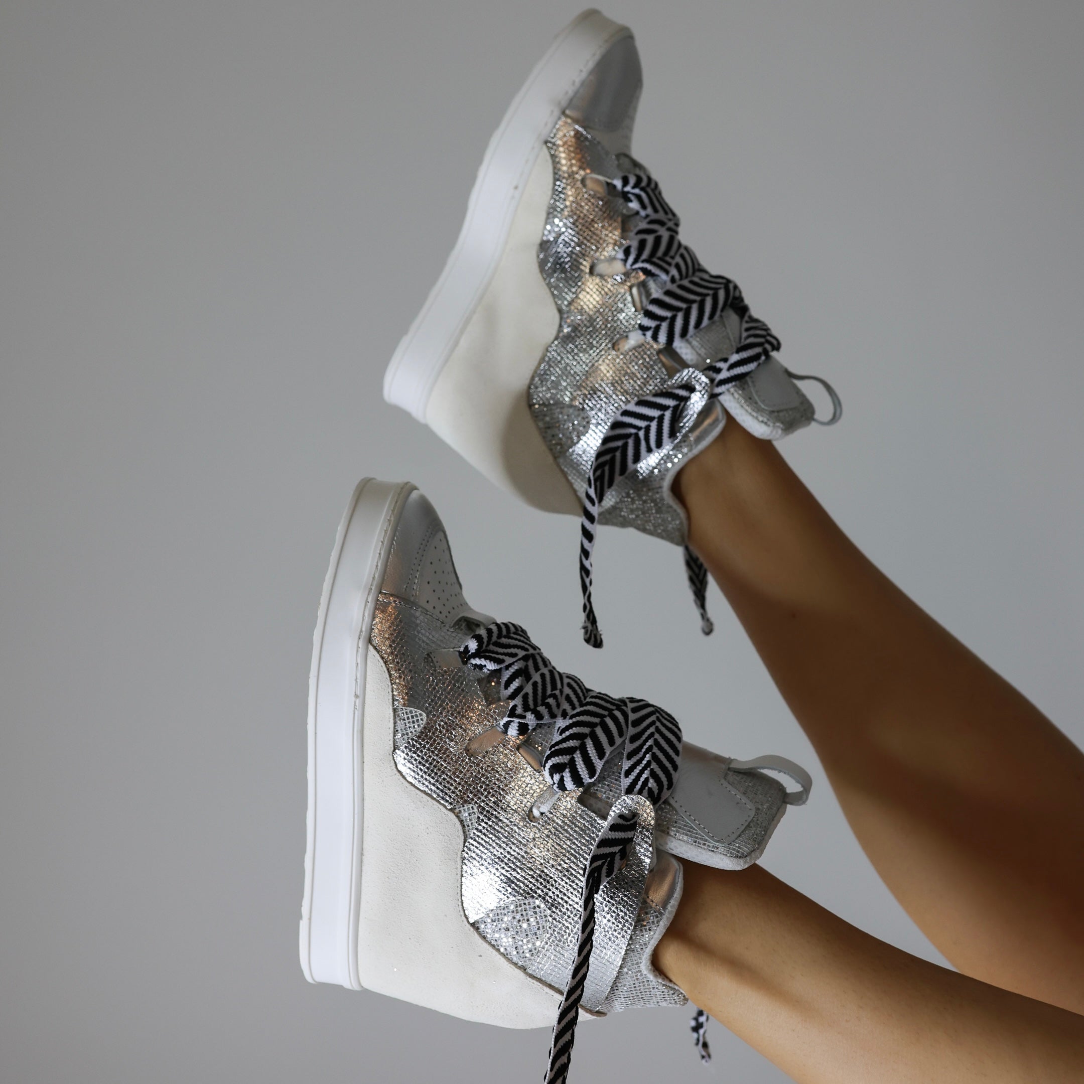 Courageous Silver Metallic High Top Wedge Sneaker