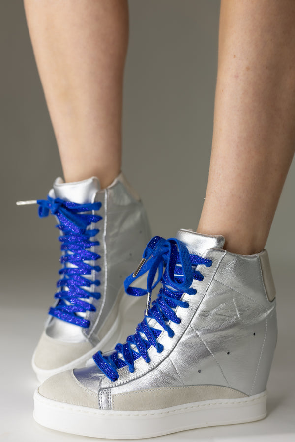 Fearless Silver With Blue Flash Laces Wedge Sneaker
