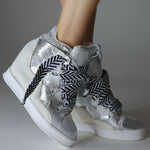 Courageous Silver Metallic High Top Wedge Sneaker