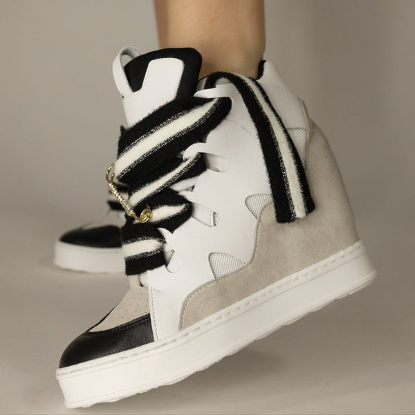 Courageous Coco White and Black Wedge Sneaker