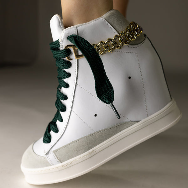 Fearless White With Hunter Green Laces Wedge Sneaker