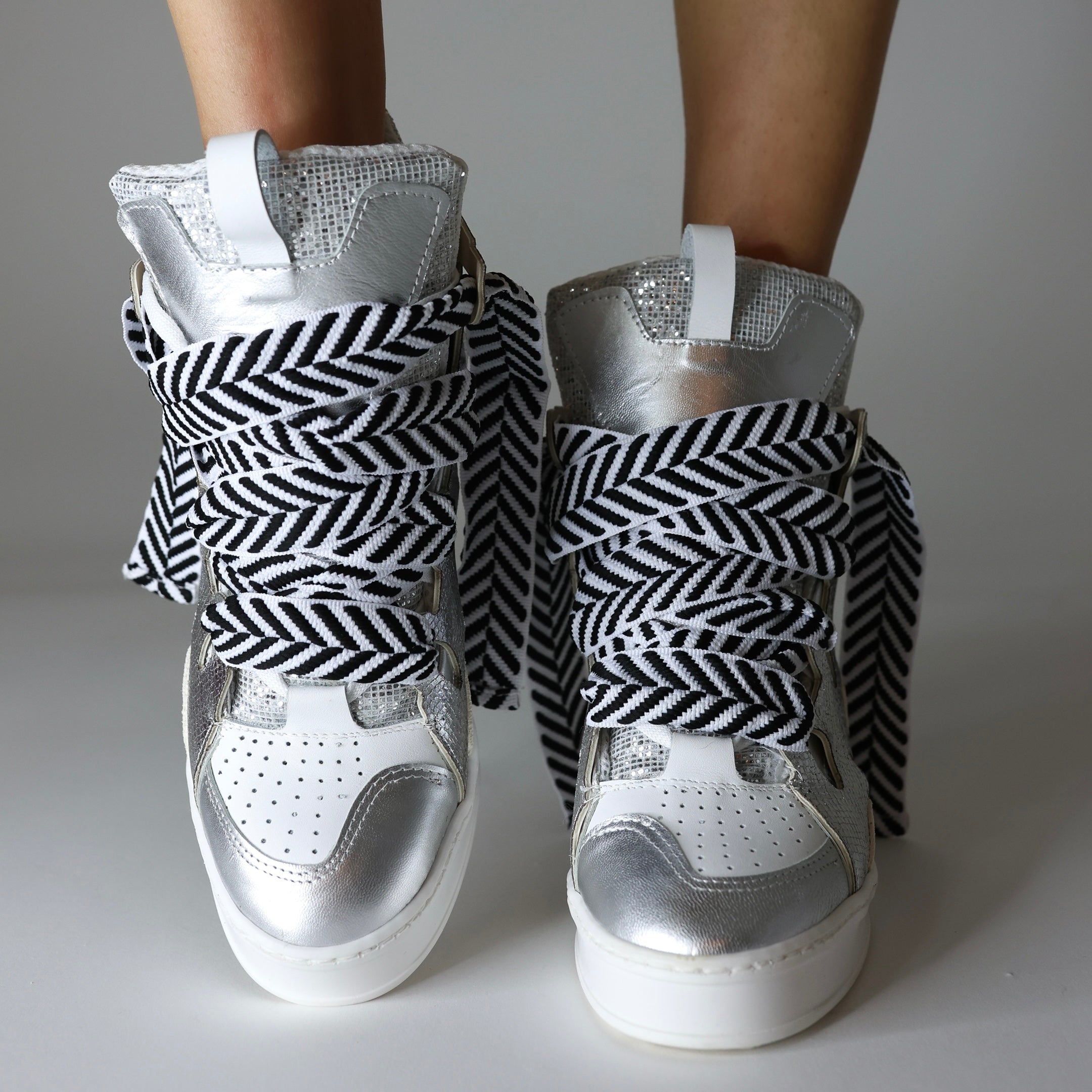 Courageous Silver Metallic High Top Wedge Sneaker