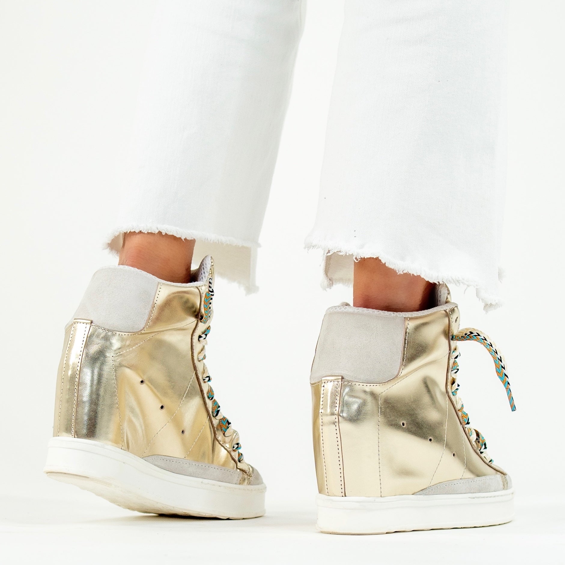 White and gold wedge sneakers outlet