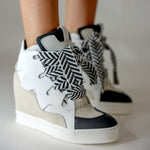 Courageous White with Black High Top Wedge Sneaker