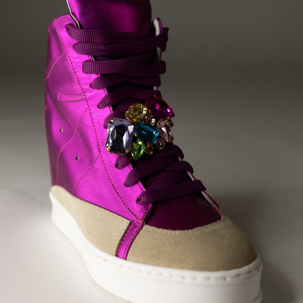 Fearless Queen Fuschia Metallic Wedge Sneaker