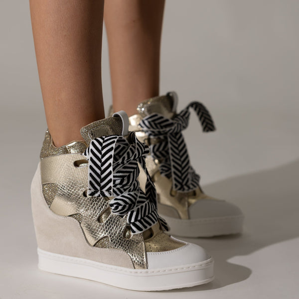 Courageous Gold Metallic High Top Wedge Sneaker