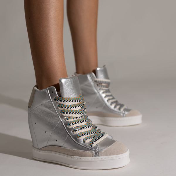 Fearless Silver Metallic with 2.0 Laces Wedge Sneaker – CynthiaRichard