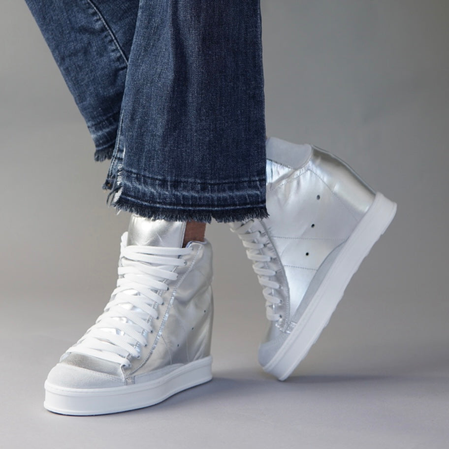 Buy Fearless Silver Wedge Sneaker | Shop Luxury Shoes | CynthiaRichard